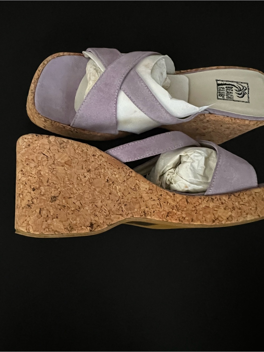 Beach Club Cork Platform Purple Suede Sandals Y2K NWOT